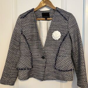Banana Republic Women's Navy and White Tweed Blazer